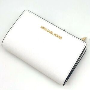 Michael Kors Bifold Zip Chain Wallet Optic White